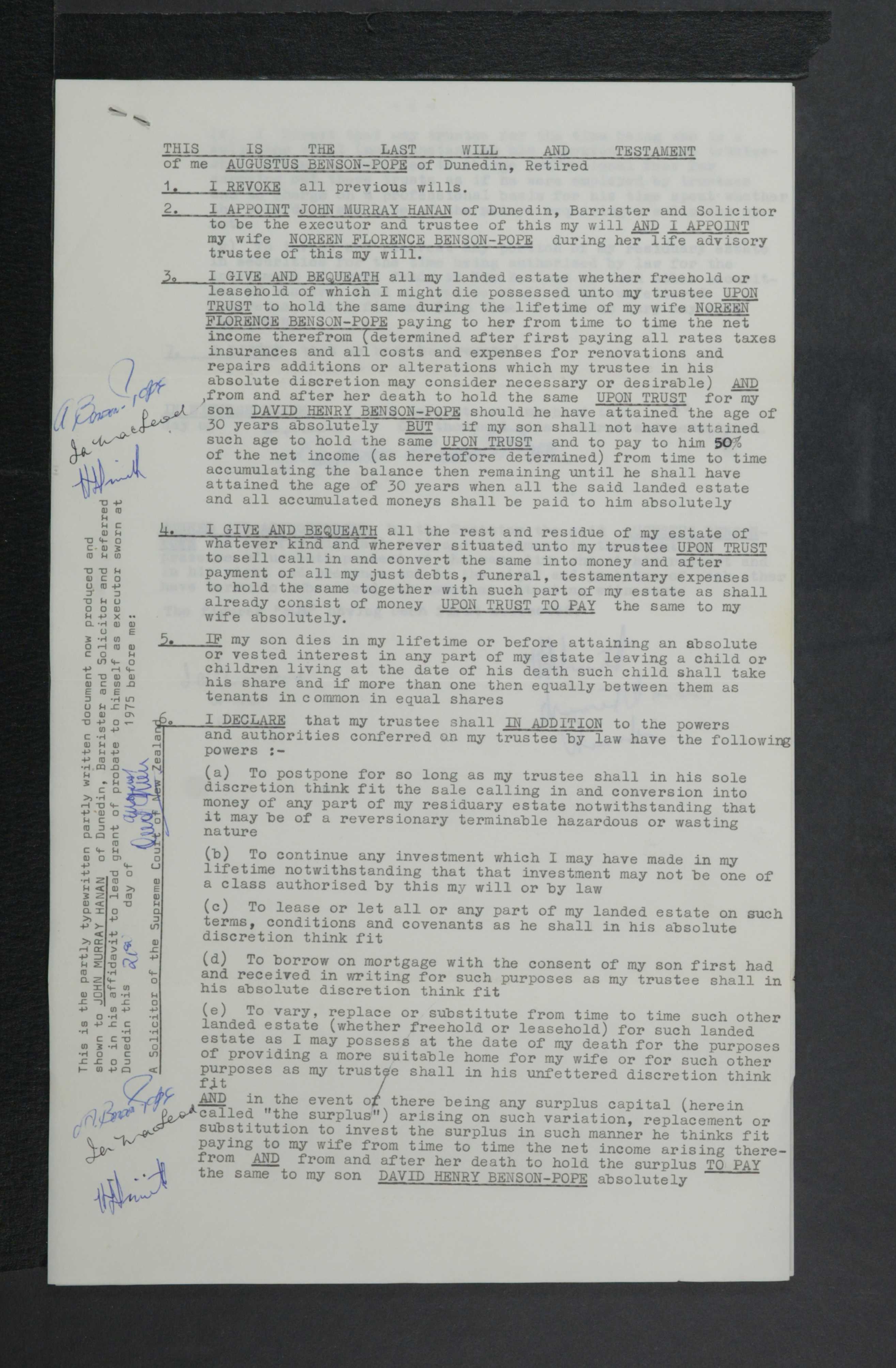 Augustus Benson-Pope’s estate papers, image 2 of 12