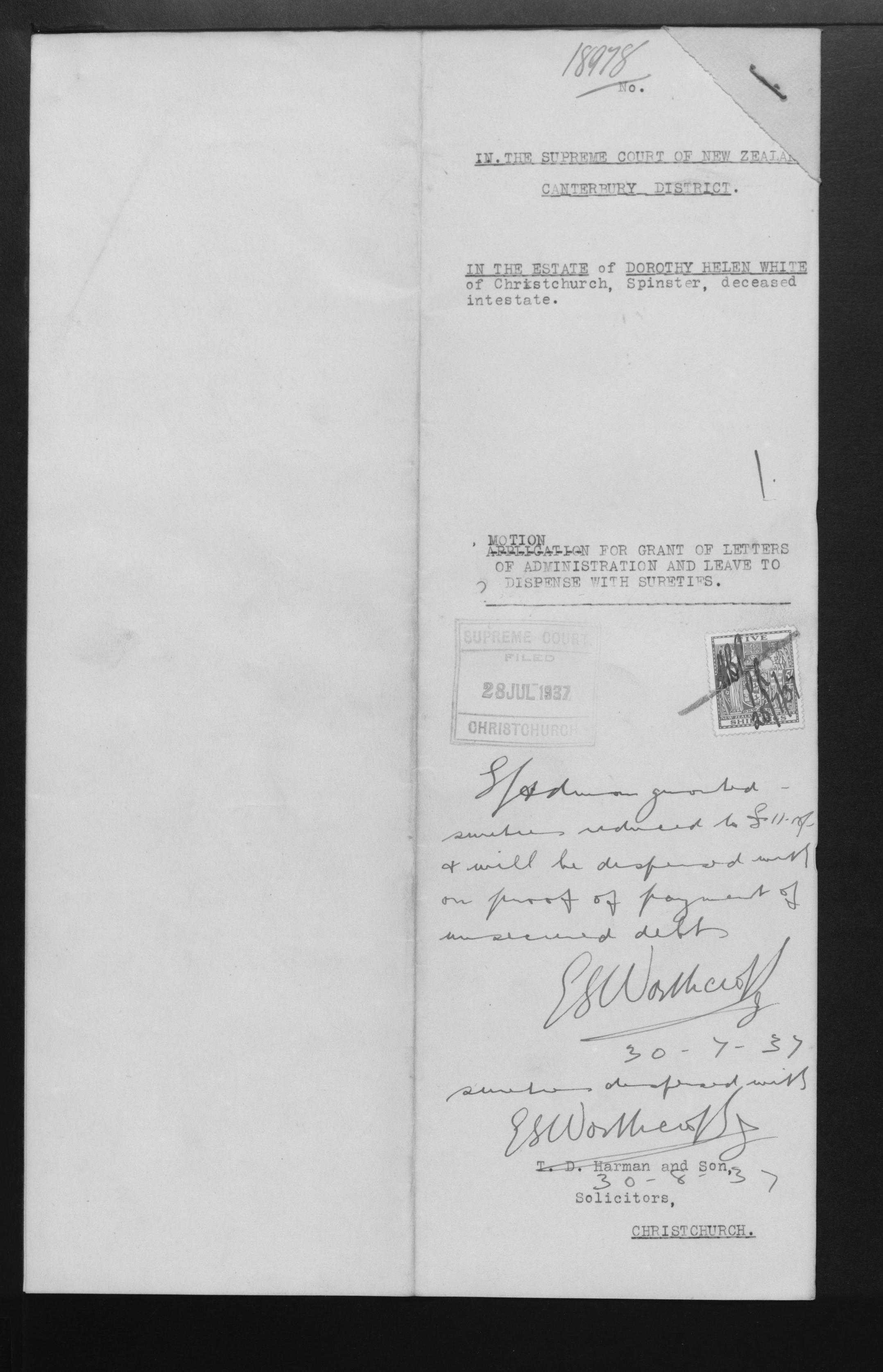 Dorothy Helen White’s estate papers, image 3 of 14