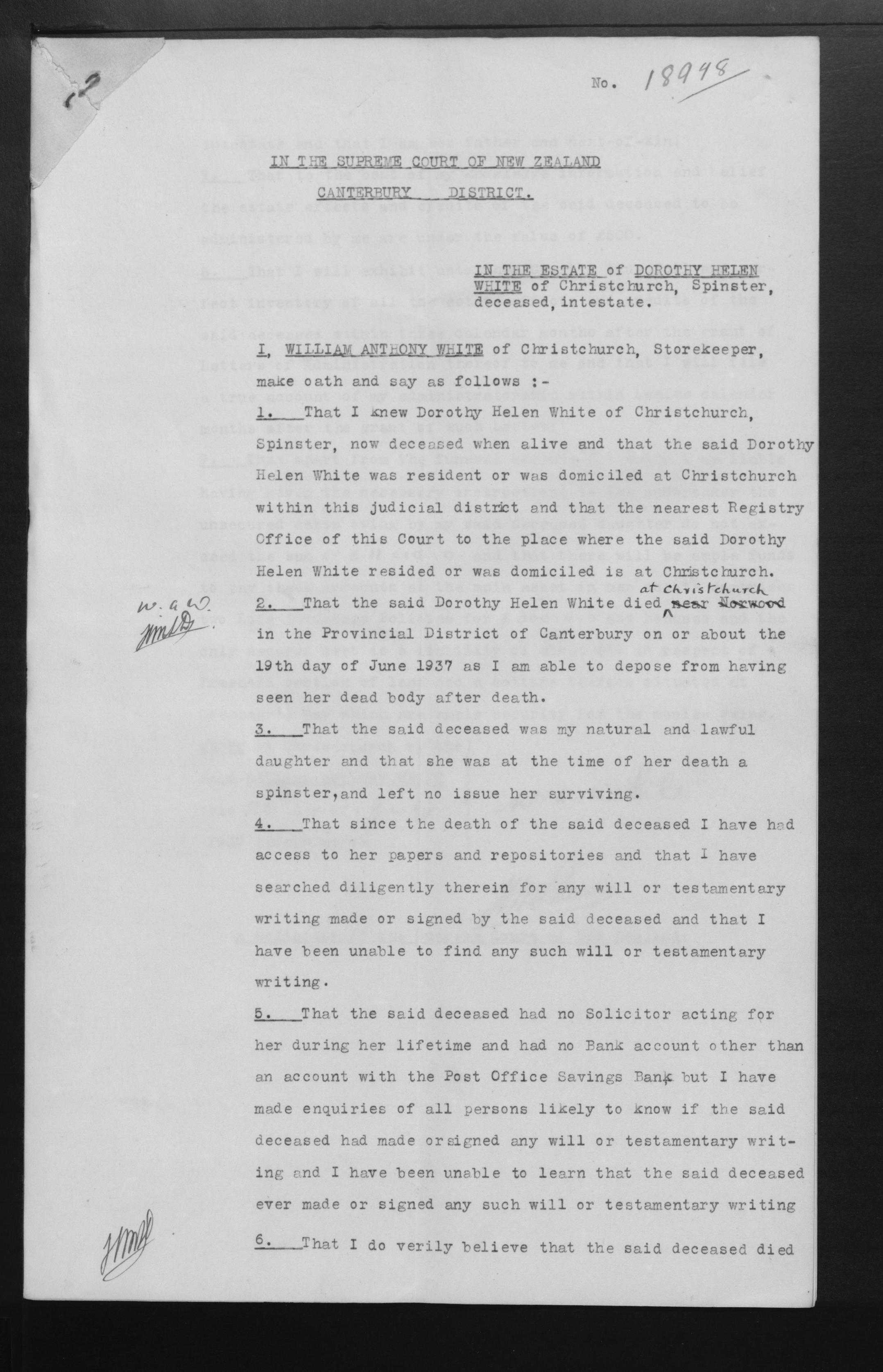 Dorothy Helen White’s estate papers, image 6 of 14