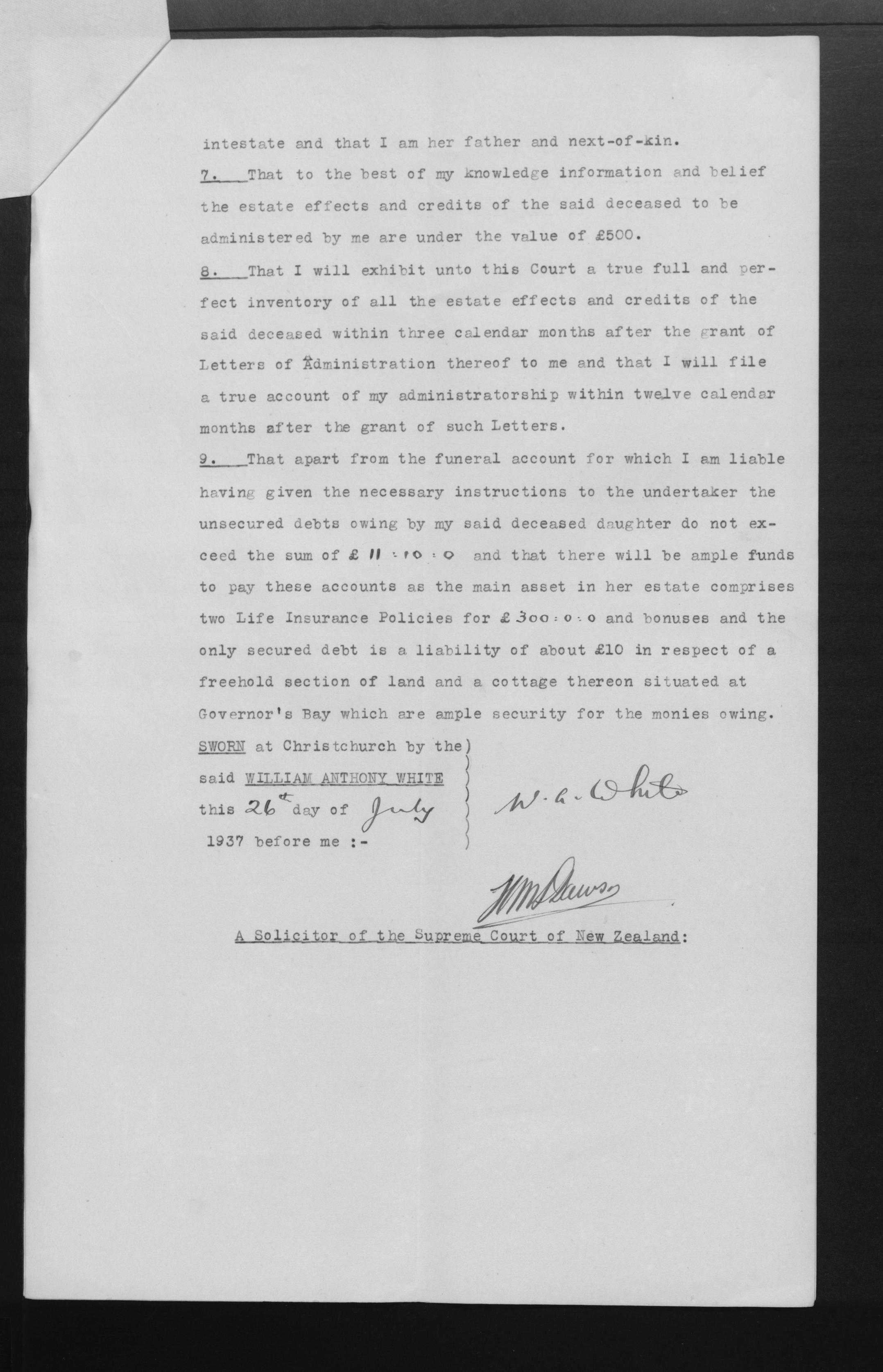 Dorothy Helen White’s estate papers, image 7 of 14
