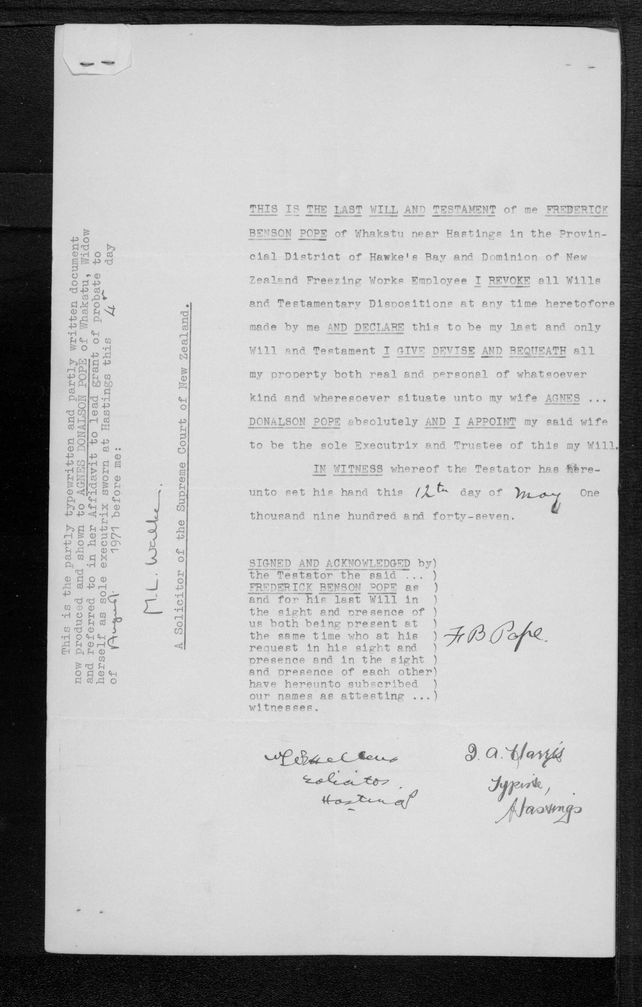 Frederick Benson Pope’s estate papers, image 2 of 8