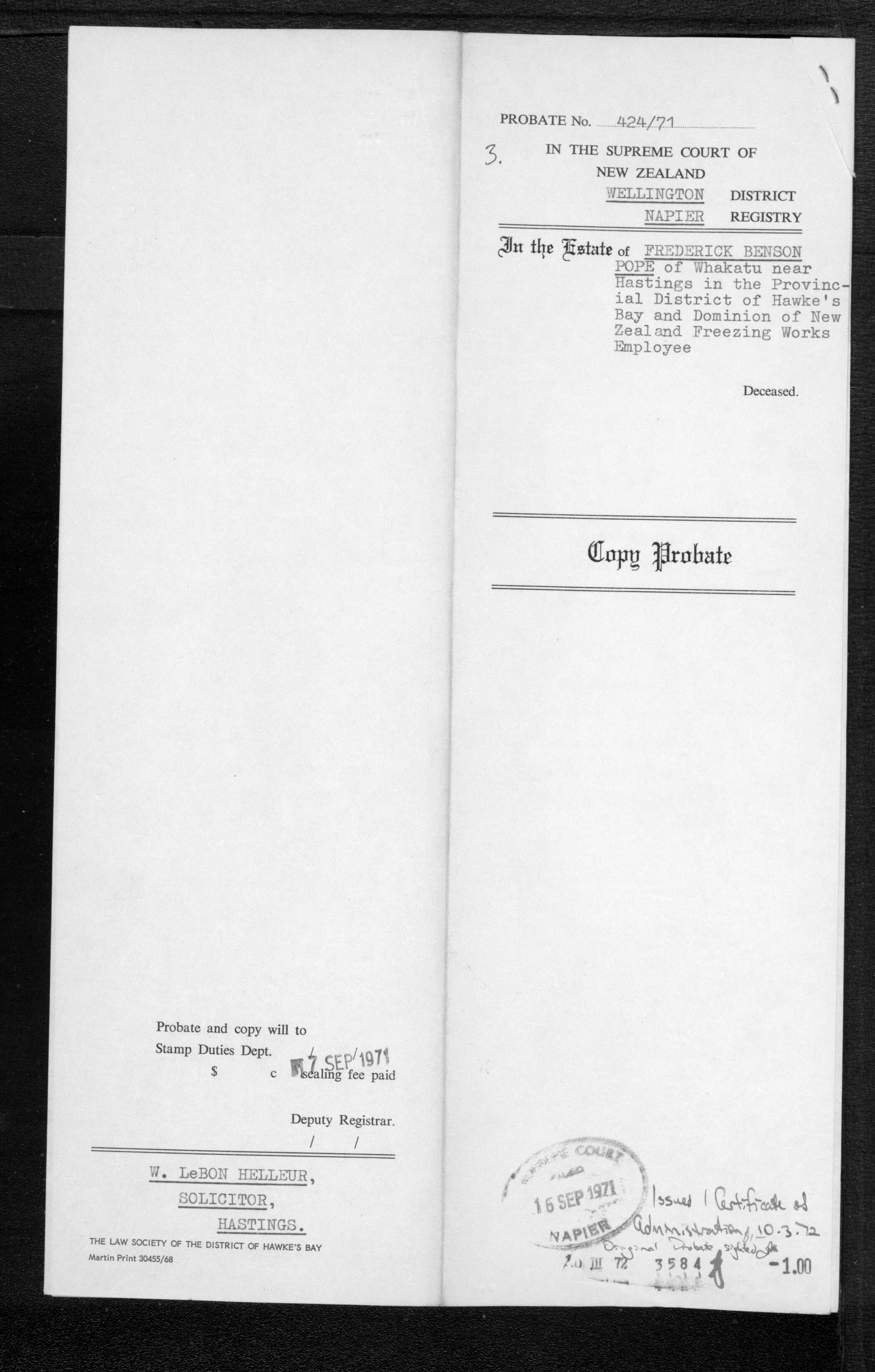 Frederick Benson Pope’s estate papers, image 6 of 8