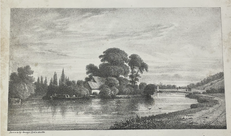George Delamotte lithograph of Magna Carta Island near Egham in 1829