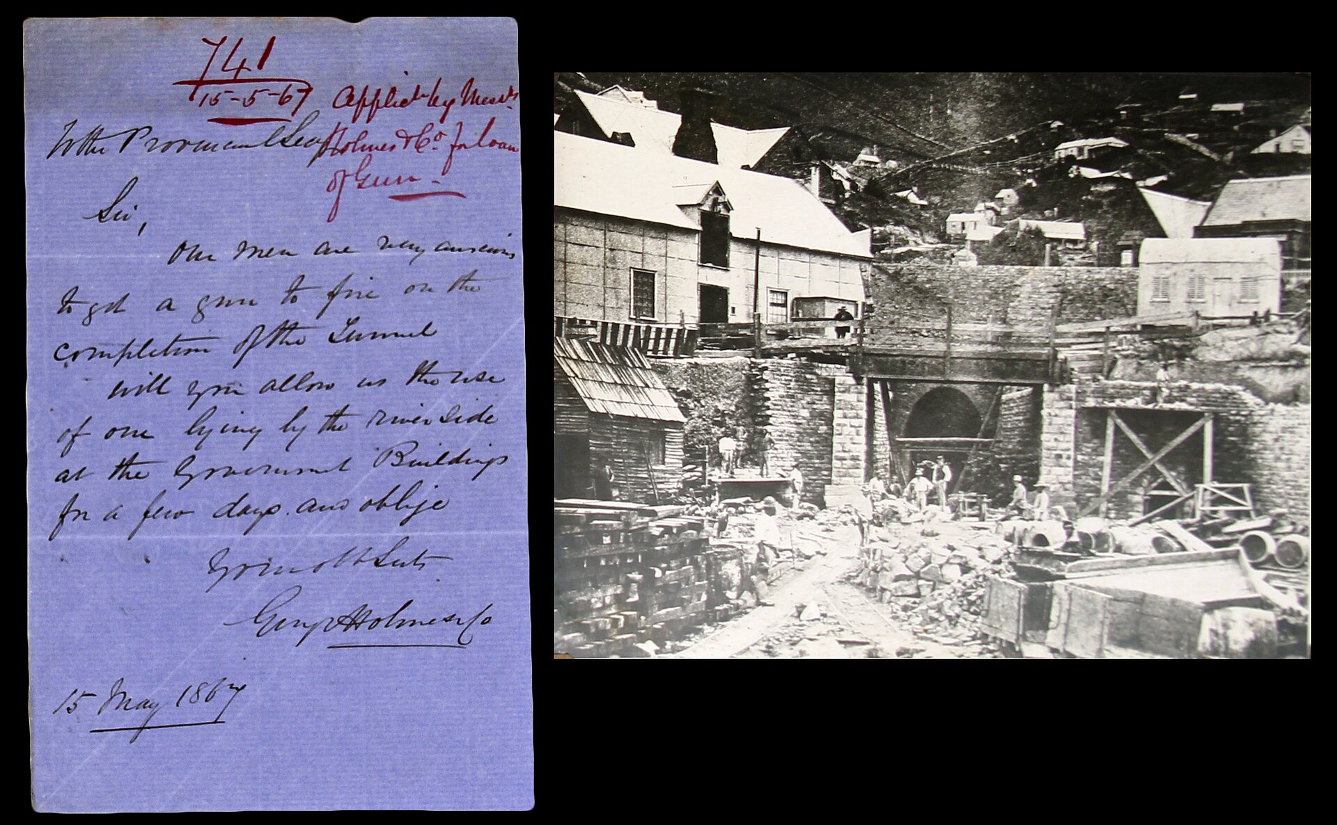Lyttelton rail tunnel under construction in 1866